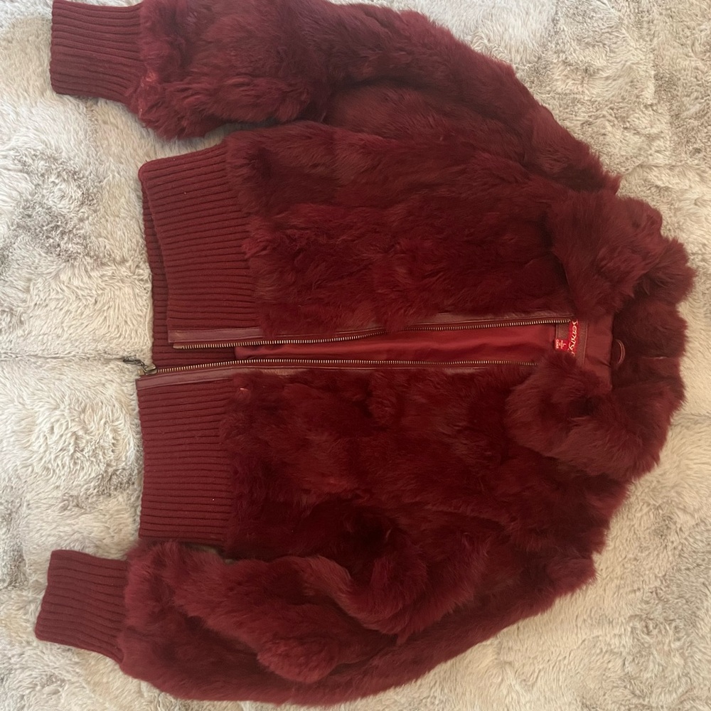 Women's Burgundy Faux Fur Jacket